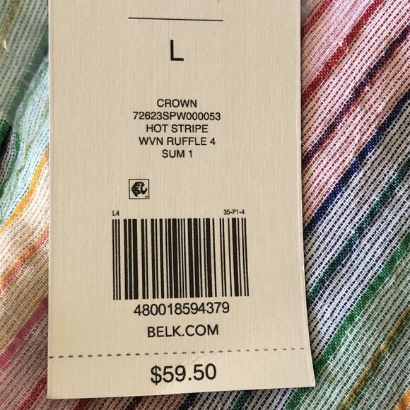 Crown & Ivy Women’s Colorful Striped Short Sleeve High Ruffled Neck Large NWT - Picture 10 of 11